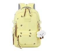 Cute Bow Aesthetic Book Bag,School Bag Women's Bow Decorated Backpack,Simple And Large Capacity, Stylish And Versatile,for Teens, High School，Yellow