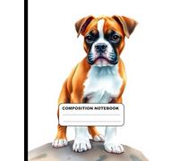 Cute Boxer Dog Puppy Standing On A Rock Wide Ruled Composition Notebook: Dog Themed Notebook 7.5 Inches x 9.25 Inches 110 Pages
