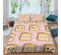 Cute bread slicescopripiumino Set di 3 Pezzi stampa 3D con cerniera kawaii cartoon style Set Di Copripiumino con federe per cuscini traspirante for bambini e adolescenti Super king（260x220cm）