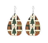 Cute Brown Bear With Scarf Tree Orecchini In Pelle A Forma Di Goccia Innovativi Orecchini Da Donna In Finta Pelle Leggeri Ciondolo Con Pendente A Goccia Per Matrimoni Appuntamenti Feste