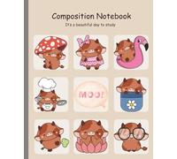 Cute Brown Cow Composition Notebook - Kawaii Animal Journal for Writing, School, and Study Notes: Aesthetic Notebook Gift for Girls, Students & Cow Lovers (7.5x9.25”, 100 Pages, Wide Ruled)