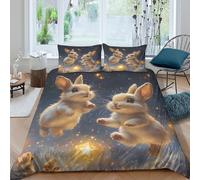 Cute bunniesSet Di Copripiumino morbida 3 pezzi motivo 3D con cerniera fantasy starry sky art copripiumino con federa traspirante for bambini adulti ragazzi Super king（260x220cm）