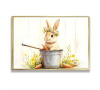 Cute Bunny Canvas Wall Art Fiori di campo gialli e carote Immagini di animali moderni Stampe poster per la decor della scuola materna del soggiorno 40x60cm con cornice in oro