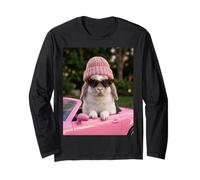 Cute Bunny Driving Pink Convertible Y2K Aesthetic Rabbit Maglia a Manica