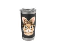 Cute Bunny Face Glasses Leopard Hair Bow Easter Printed Bicchiere termico in acciaio inox doppia parete