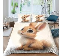 Cute bunny illustSet Di Copripiumino morbida 3 pezzi motivo 3D con cerniera Cartoon animal art copripiumino con federa soffice ultra morbido e traspirante for bambini adulti ragazzi Single（140x200cm）