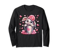 Cute Bunny in Valentines Basket Hearts for Rabbit Mom Maglia a Manica