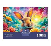 Cute Bunny in Vibrant Flower Garden Puzzle Da 1000 Pezzi Lucky Rabbit Ideale Per Il Piacere Familiare, Adulti E Bambini 70x50cm/1000pcs