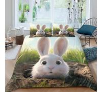 cute bunny peekingSet Di Copripiumino microfibra morbida 2 Pezzi motivo 3D con cerniera Cartoon animation copripiumino incluso federe aiosa ultra morbido e traspirante for bambini Single（135x200cm）