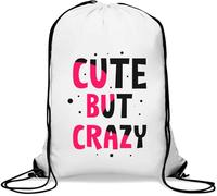 Cute But Crazy Pink and Black Logo Gym Sack Casual Drawstring Bag Bianco