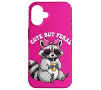 Cute But Feral Funny Cute Racoon With Sunglasses Racoon Custodia per iPhone 16