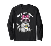 Cute But Feral Funny Cute Racoon With Sunglasses Racoon Maglia a Manica