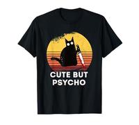 Cute But Psycho Cat Knife divertente gatto nero Maglietta