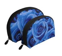 Cute Cactus illustrazione senza cuciture portatile Shell Cosmetic Bag Set - Travel Makeup Organizer con cerniera e scomparti interni, Rosa blu., Taglia unica