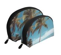 Cute Cactus illustrazione senza cuciture portatile Shell Cosmetic Bag Set - Travel Makeup Organizer con cerniera e scomparti interni, Albero di cocco spiaggia, Taglia unica