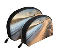 Cute Cactus illustrazione senza cuciture portatile Shell Cosmetic Bag Set - Travel Makeup Organizer con cerniera e scomparti interni, Costa Spiaggia, Taglia unica