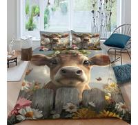 Cute calfSet Di Copripiumino microfibra 3 Pezzi stampa 3D con cerniera Farm animal art style copripiumino con federa traspirante ultra morbido e traspirante for bambini Single（135x200cm）