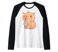Cute Capybara Bubble Tea Kawaii Anime Capybaras Lover Girls Maglia con Maniche Raglan