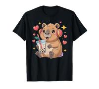 Cute Capybara Kawaii Anime Drinking Bubble Tea Maglietta