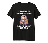 Cute Capybara Mi chiedo se Bubble Tea Pensa Anche a Me Maglietta Premium