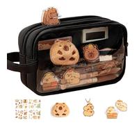 Cute Capybara Pencil Case, Capybara Large Capacity Pencil Case, Children Portable Stationery Organizer, Multi-Layer Pencil Case, Wide Opening Pencil Pouch (Black)