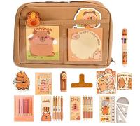 Cute Capybara Pencil Case, Stationery Bag Set with 12 Compartments, Capybara Study Supplies, Large Capacity Pencil Case with Pens, Clips, Stickers, Rulers and More (AS SHOW,C)
