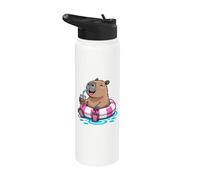 Cute Capybara Pool Float Beach Summer Rainbow Boba Tea Stainless Steel Insulated Water Bottle