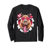 Cute Capybara with Chocolate Valentine Hearts Love Maglia a Manica