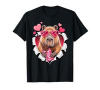 Cute Capybara with Chocolate Valentine Hearts Love Maglietta