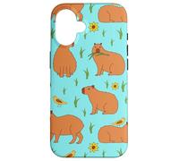 Cute Capybara with Sunflowers Girly Pattern for Capy Lovers Custodia per iPhone 16
