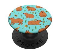 Cute Capybara with Sunflowers Girly Pattern for Capy Lovers PopSockets PopGrip Adesivo