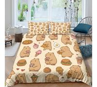Cute capybaracopripiumino ultra 3 Pezzi stampa 3D con cerniera Food-themed cartoon style Set Di Copripiumino con federe per cuscini traspirante for bambini e adolescenti Super king（260x220cm）