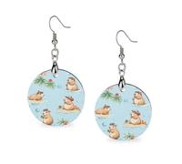 Cute Capybaras Beach Time orecchini in legno per le donne pendenti pendenti pendenti orecchini gioielli alla moda 3,0 x 6,1 cm
