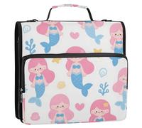 Cute Cartoon Blue Mermaid 3 Anelli 1.5 "Scuola Zipper Raccoglitore con Tracolla Include Tasca Zip Forniture scolastiche Organizzatore per Studente Medio Paquete de gestión de documentos