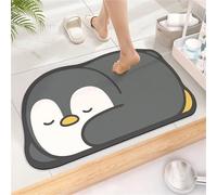 Cute Cartoon Diatomaceous Bath Mat - Super assorbente, Quick Dry Dry Pad per bagno e pavimento (Black Penguin 8,400 mm x 600 mm)