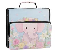 Cute Cartoon Elephant 3 Anelli 1.5 "Zip Binder Bag con Maniglia Impermeabile Portfolio Binder per la Scuola Carpeta del organizador