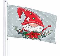 Cute Cartoon Gnome Flag Decor 3x5 Ft Umorismo Uomo con ghirlanda di Natale Barba Divertente Neve Poliestere Stampato Motivo Decorazioni per esterni per case e giardini