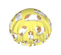 Cute Cartoon Guinea Pig Pattern Cuffia da doccia Donna Cappucci per capelli lunghi riutilizzabili con fascia elastica Doppio strato da bagno Cappello da doccia per adulti Bambini