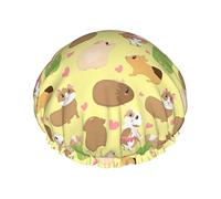 Cute Cartoon Guinea Pig Pattern Cuffia da doccia Donna Cappucci per capelli lunghi riutilizzabili con fascia elastica Doppio strato da bagno Cappello da doccia per adulti Bambini