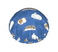 Cute Cartoon Guinea Pig Pattern Cuffia da doccia Donna Cappucci per capelli lunghi riutilizzabili con fascia elastica Doppio strato da bagno Cappello da doccia per adulti Bambini