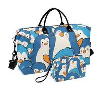 Cute Cartoon Penguin Blue Duffel Bags Weekender Pernottamento Borsa Sport Palestra con Cinghia Regolabile per Viaggio Impermeabile bolso de para Mujer Avion