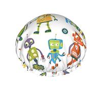 Cute Cartoon Robots Cuffia da a riutilizzabile per donna, doppia cuffia da a antispruzzo, taglia grande per tutte le lunghezze di capelli