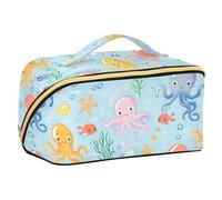 Cute Cartoon Sea Creatures Cosmetic Bags con divisori Grande borsa cosmetica per borsa con scomparti e maniglia