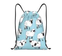 Cute Cartoon Sheep Titolo: Borsone leggero con coulisse - Sacca da palestra pieghevole impermeabile con tracolla regolabile, ideale per sport, yoga, viaggi e scuola, Nero , S