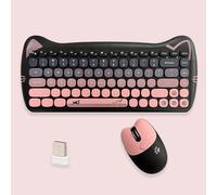 Cute Cat 2.4G USB Wireless Tastiera e Mouse Combo, Tasti Silenziosi, Colori Candy, Compatibile con Notebook, PC (BlackPink-84Keys)
