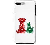 Cute Cat and Dog Christmas Holiday Red Green Snowflakes Pet Custodia per iPhone 7 Plus/8 Plus