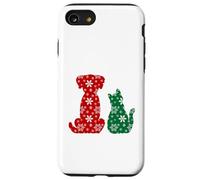 Cute Cat and Dog Christmas Holiday Red Green Snowflakes Pet Custodia per iPhone SE (2020) / 7/8
