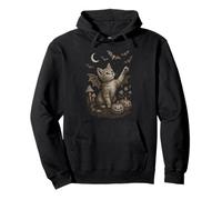 Cute Cat Bat Wings Moon Fall Vintage Fairycore Graphic Felpa con Cappuccio