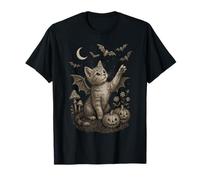 Cute Cat Bat Wings Moon Fall Vintage Fairycore Graphic Maglietta