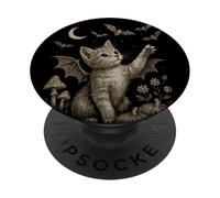 Cute Cat Bat Wings Moon Fall Vintage Fairycore Graphic PopSockets PopGrip Adesivo